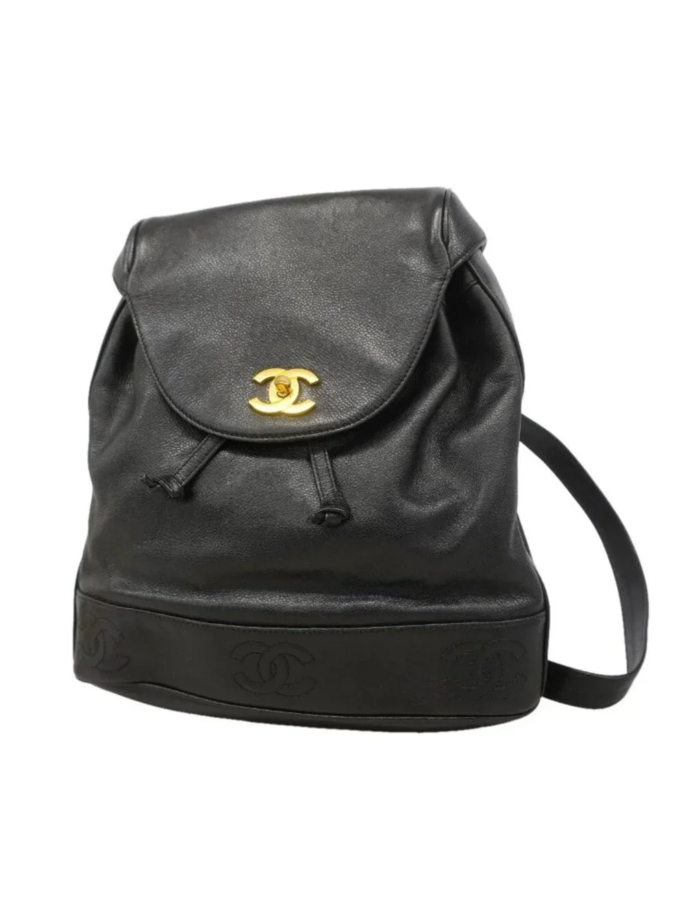Chanel Backpack Triple Coco Caviar Leather Black Gold